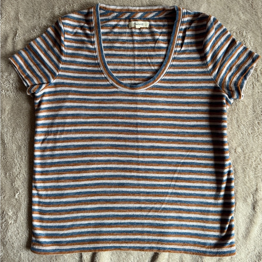 Madewell Blue and Brown Striped Short Sleeve Tee EUC